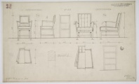 12. Projekt przebudowy na budynek administracyjny Instytutu Balneologicznego, projekty dwóch rodzajów foteli do sali posiedzeń i czytelni, 1940-1550. Ze zbiorów Muzeum Narodowego w Krakowie ©